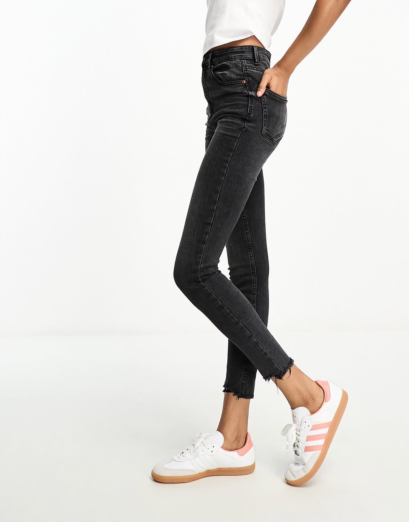 Stradivarius Tall super high waist skinny jean in black wash