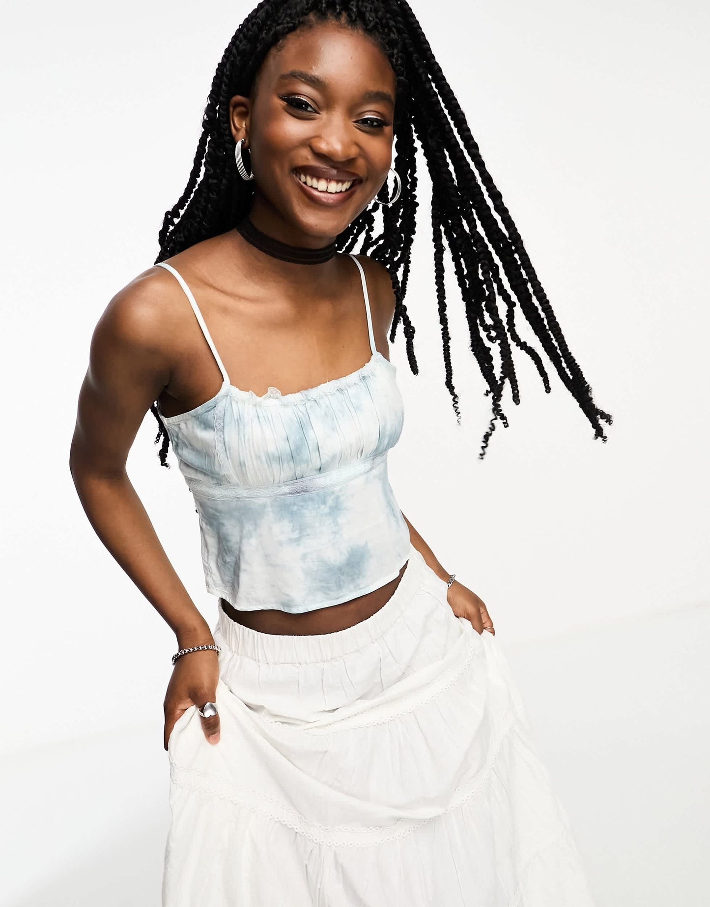 COLLUSION tie dye lace trim cami in multi