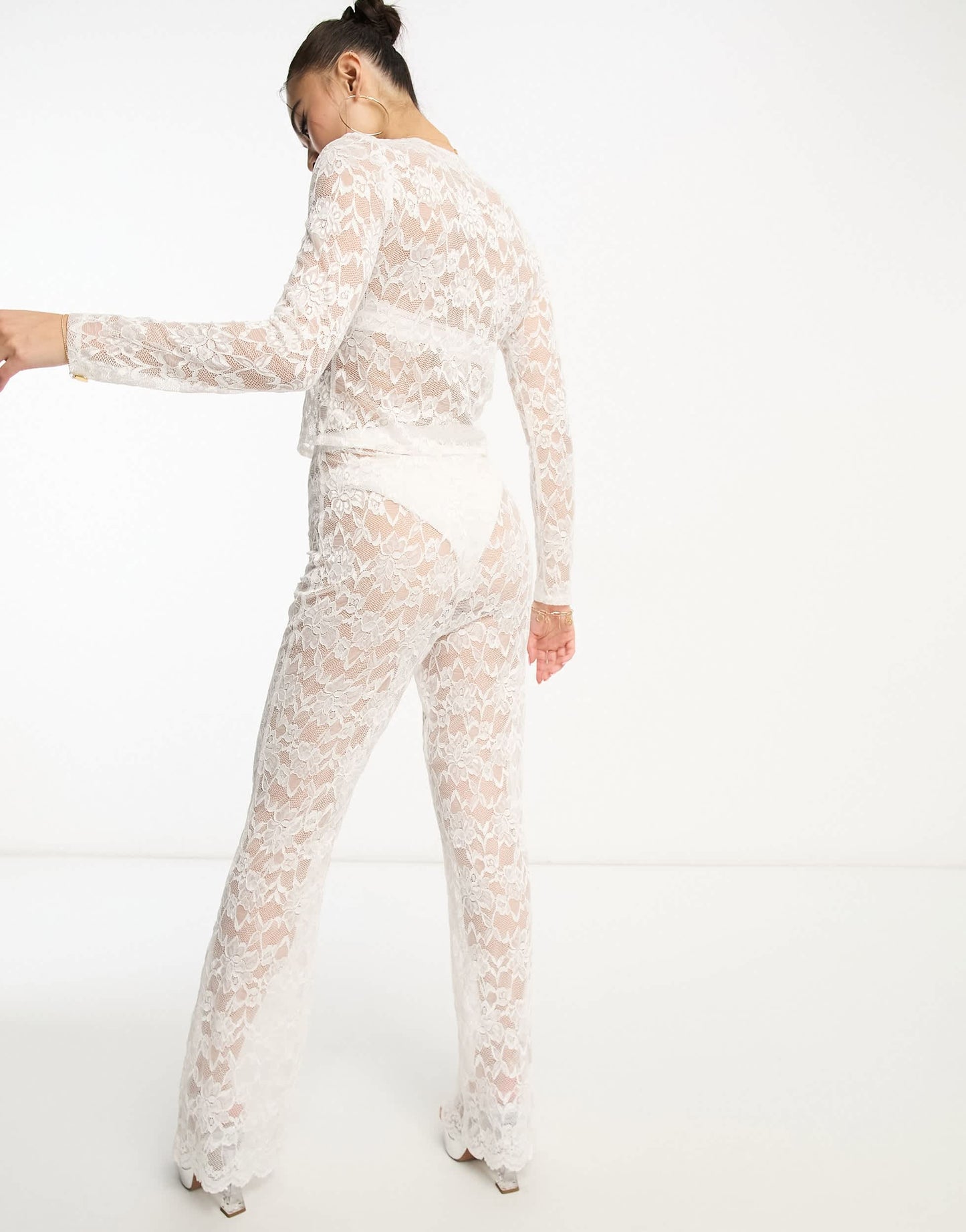 Flounce London sheer lace trouser in white co ord