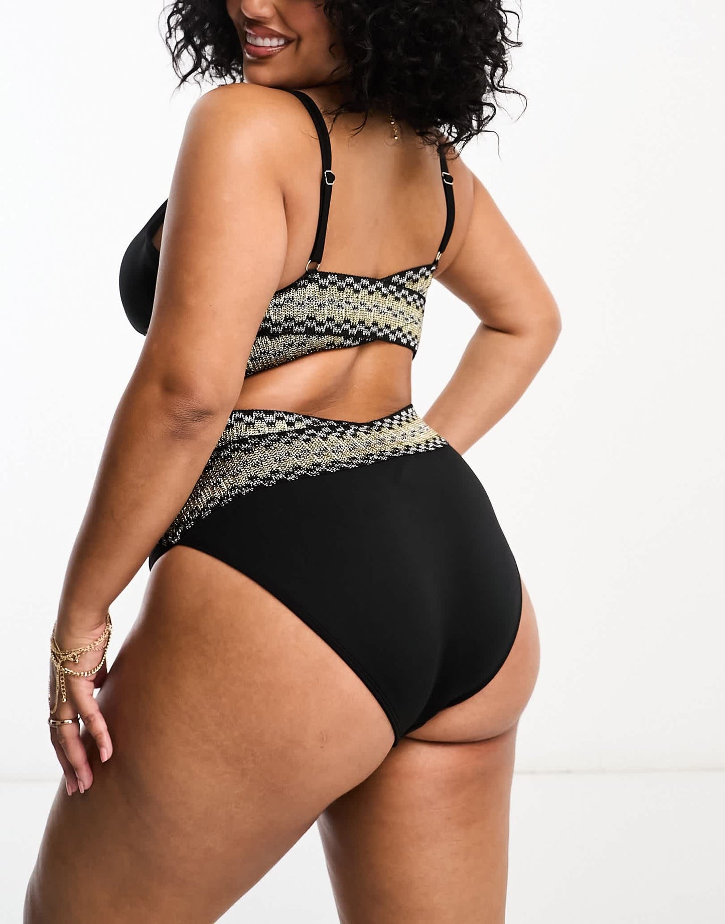 River Island Plus elastic high waist bikini bottom in black