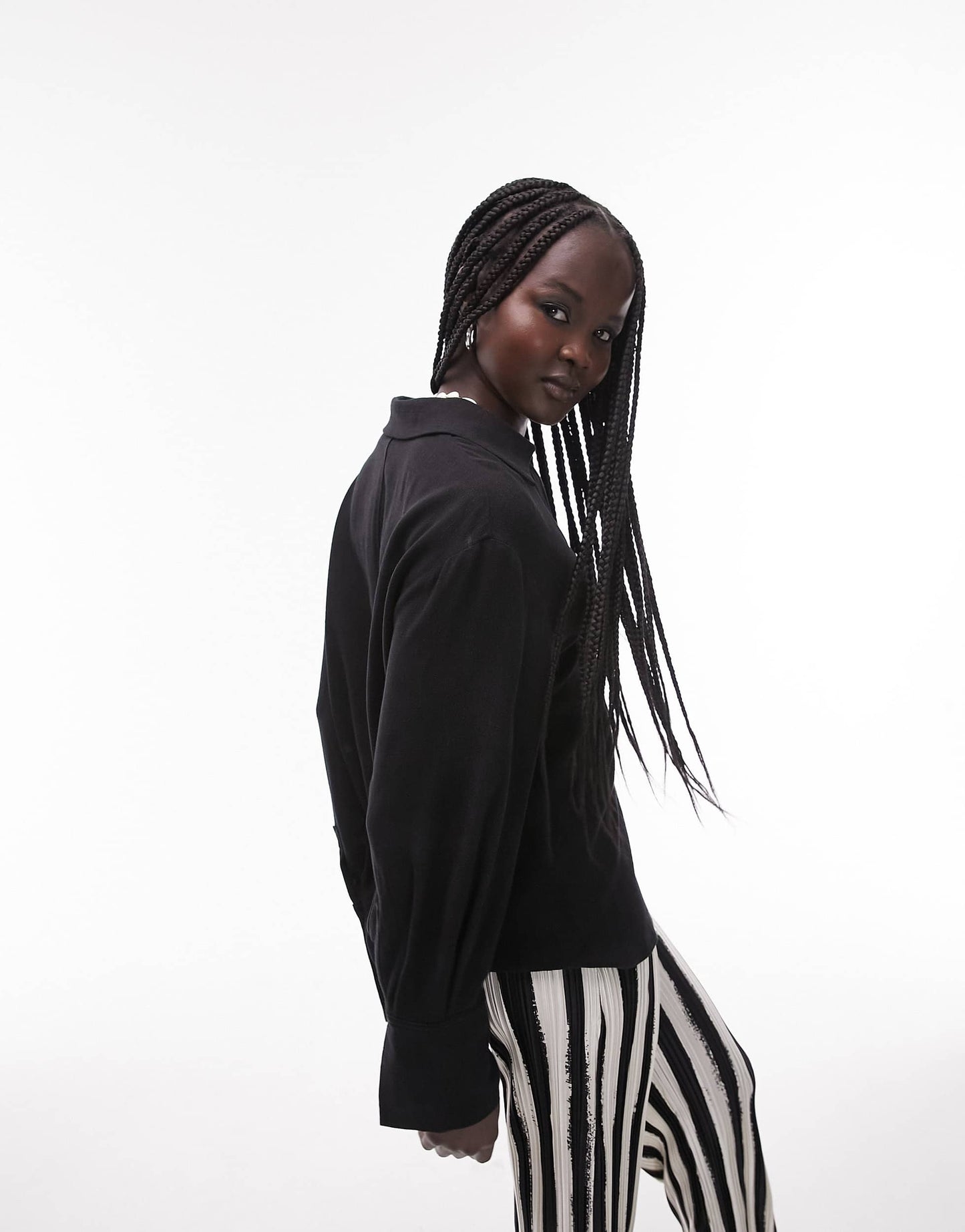 Topshop co-ord long sleeve tie up top in black
