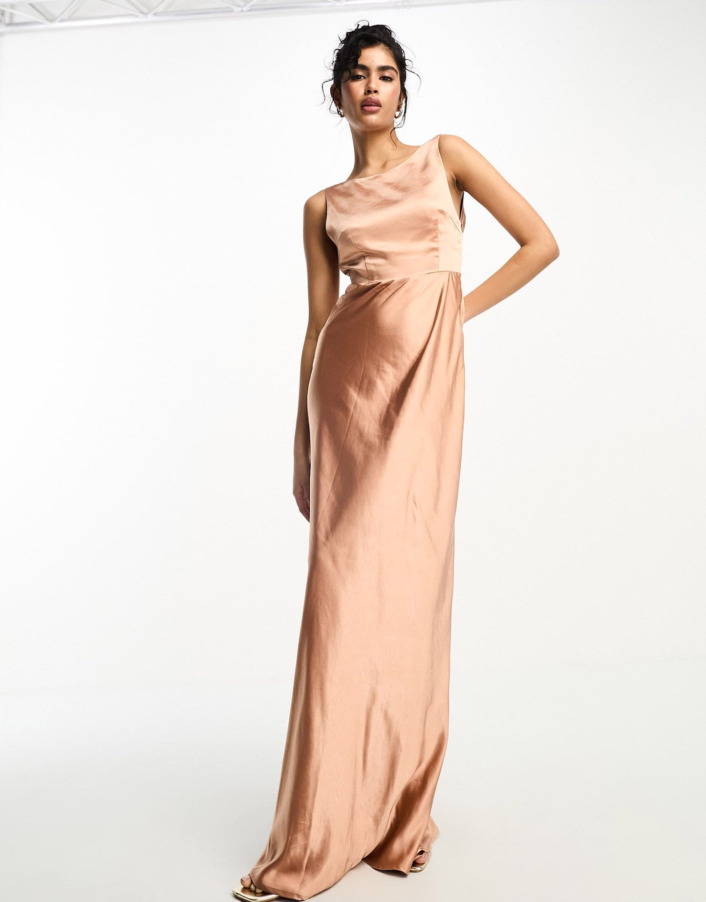 Six Stories Bridesmaids cowl back satin maxi dress in burnt peach
