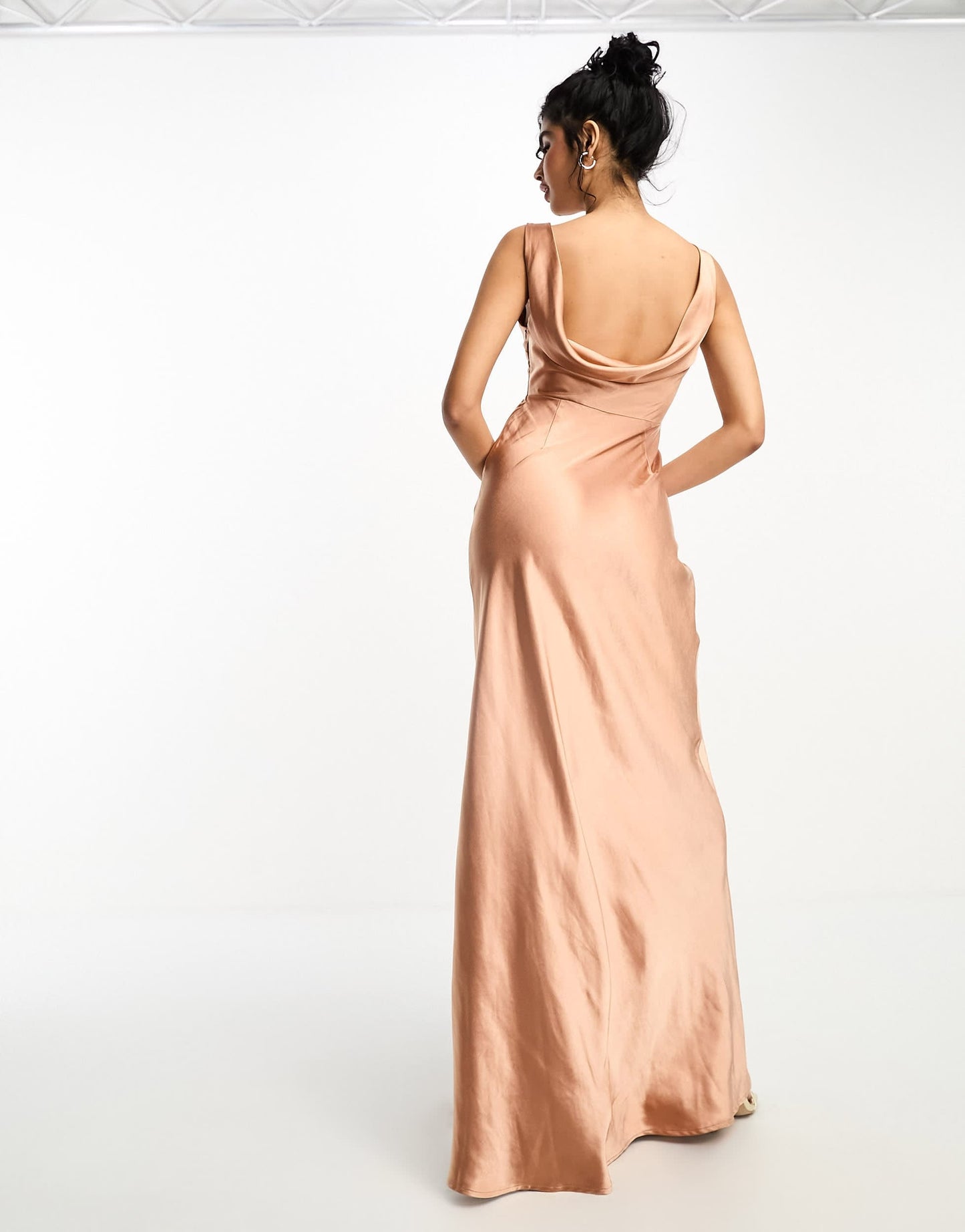 Six Stories Bridesmaids cowl back satin maxi dress in burnt peach