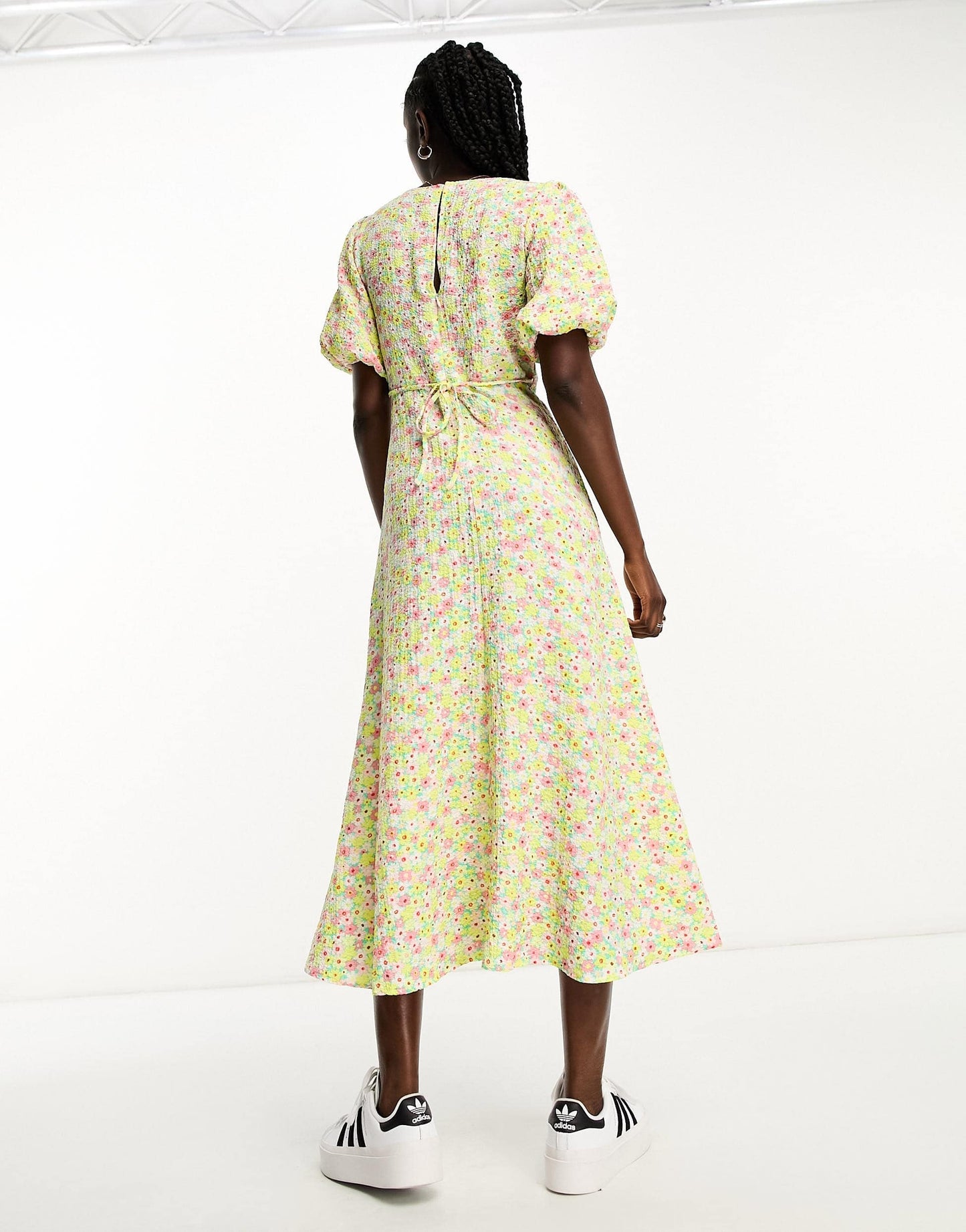 New Look puff sleeve midi dress in multi floral print