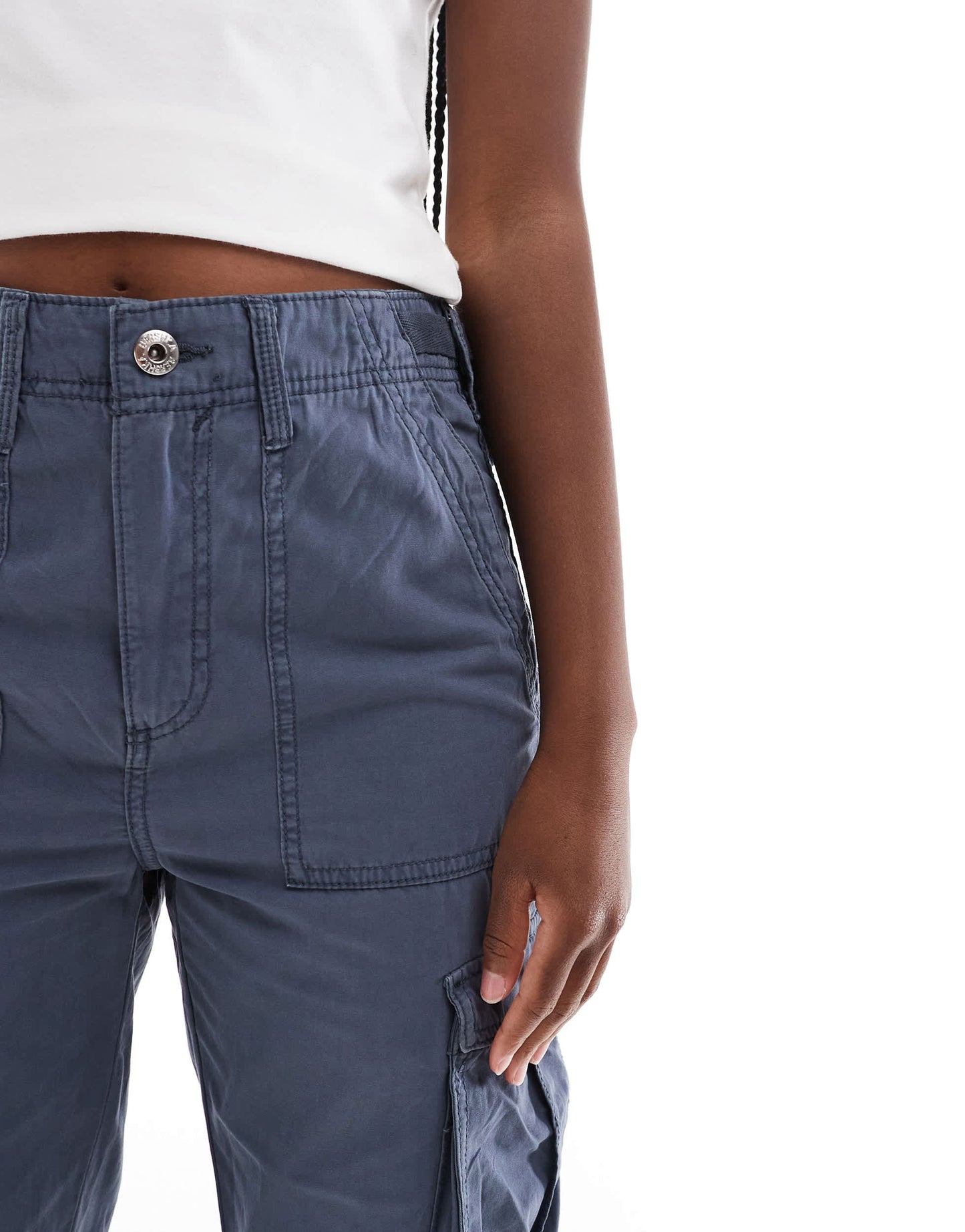 Bershka straight leg cargo trousers in graphite blue