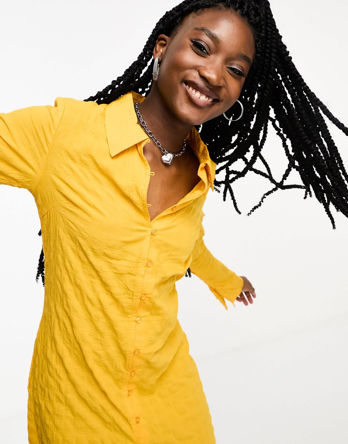 Weekday Smock textured shirt midi dress in yellow