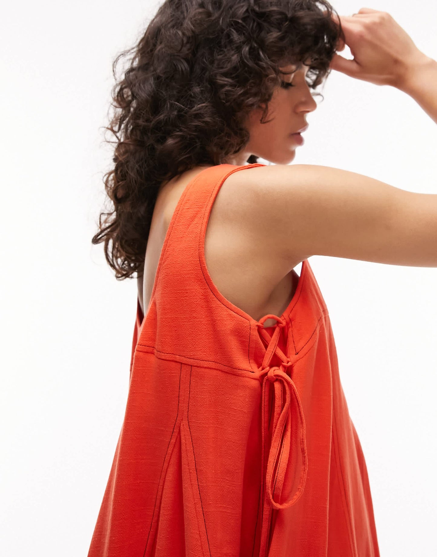 Topshop topstitch mini chuck on dress in orange