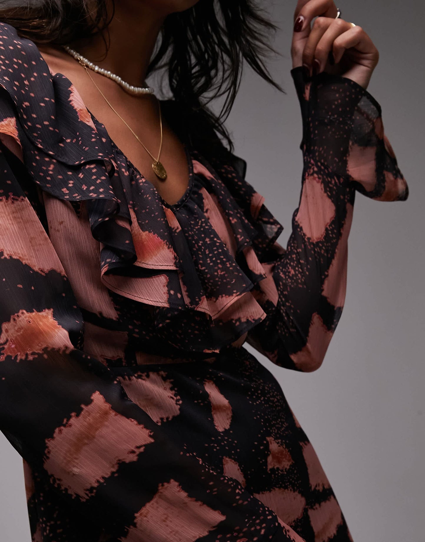 Topshop ruffle v neck mini tea dress in non print