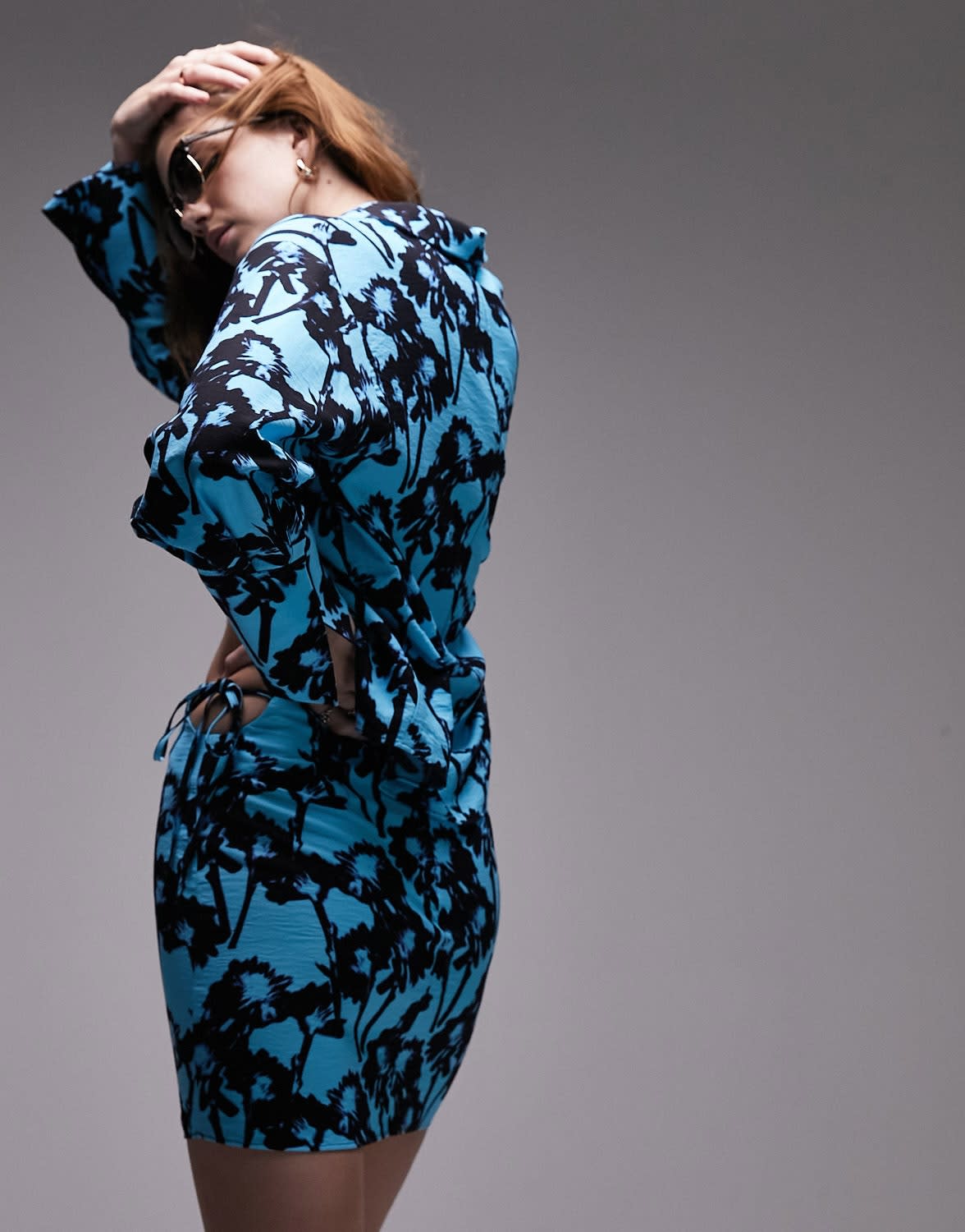 Topshop co-ord shadow print tie side mini skirt in turquoise