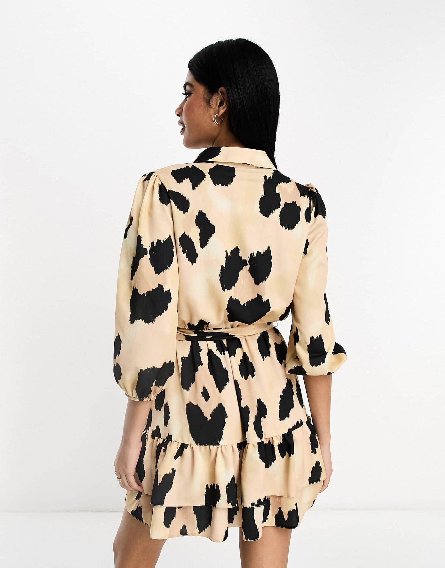 River Island leopard print wrap mini shirt dress in beige