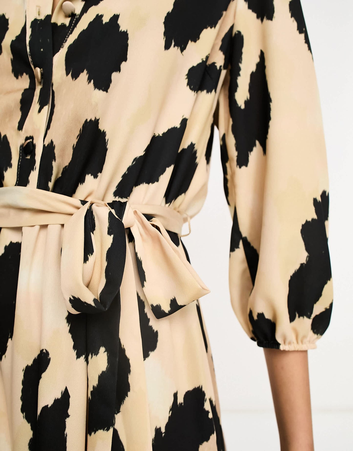 River Island leopard print wrap mini shirt dress in beige