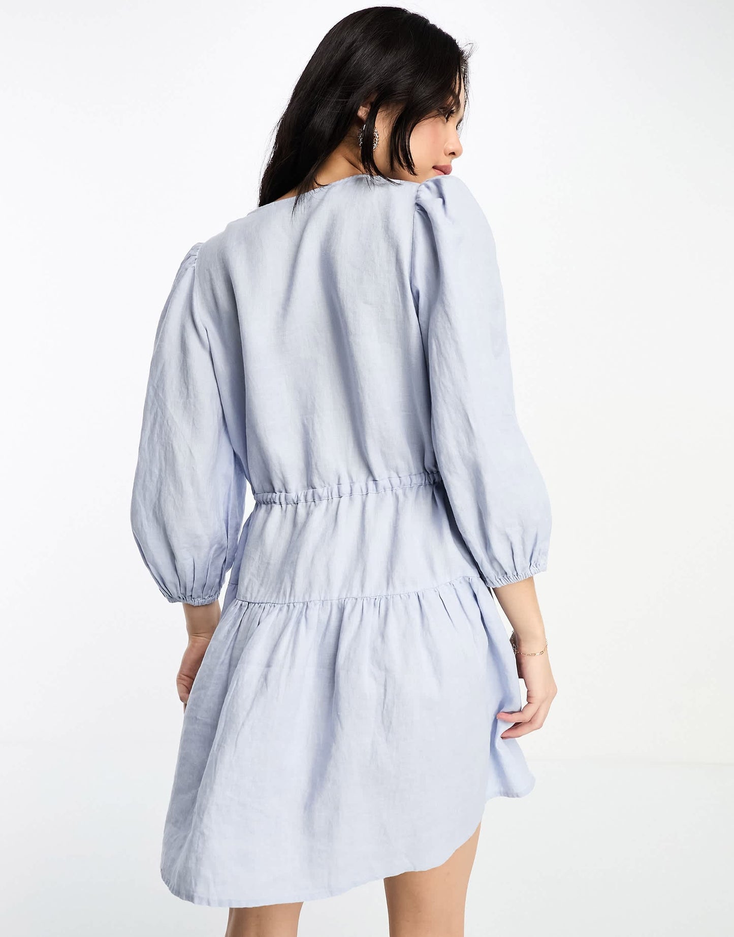 & Other Stories linen tie detail mini dress in blue
