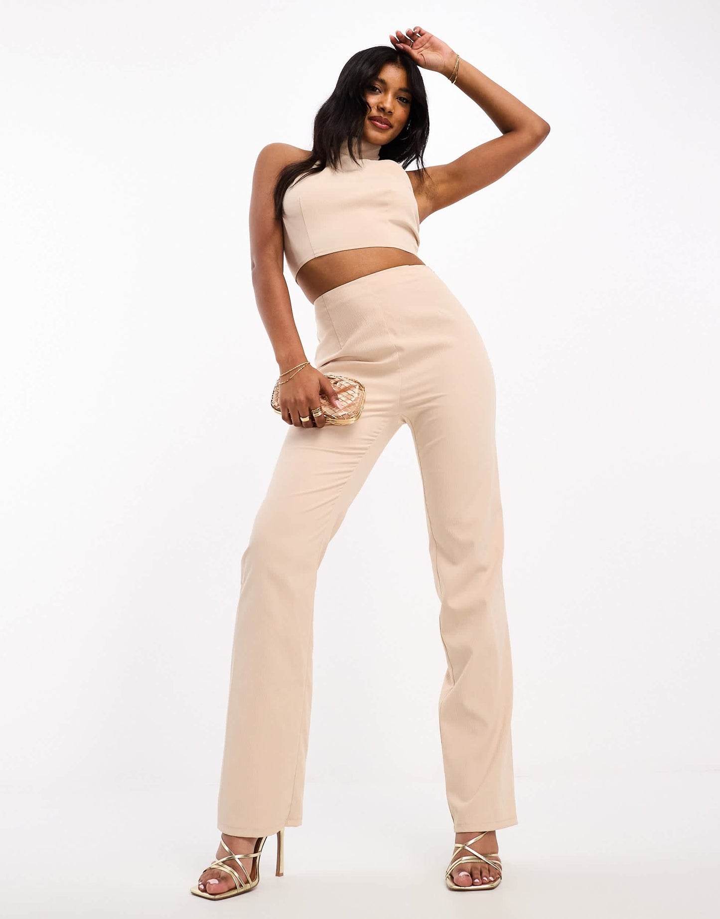 I Saw It First cropped halterneck top co-ord in cream