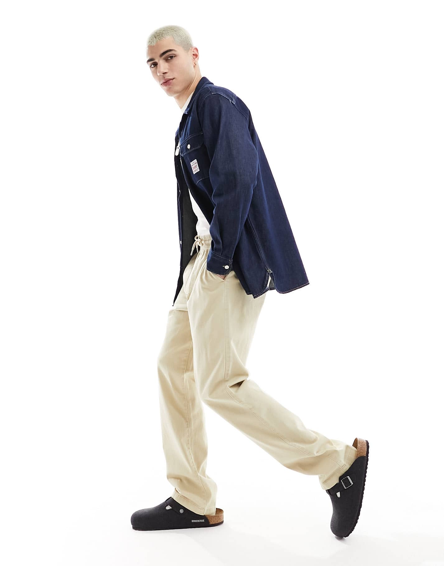 ASOS DESIGN straight leg pull on trouser in stone with elasticated waist