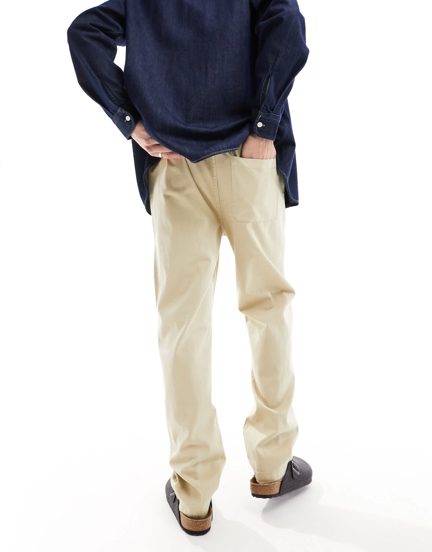 ASOS DESIGN straight leg pull on trouser in stone with elasticated waist