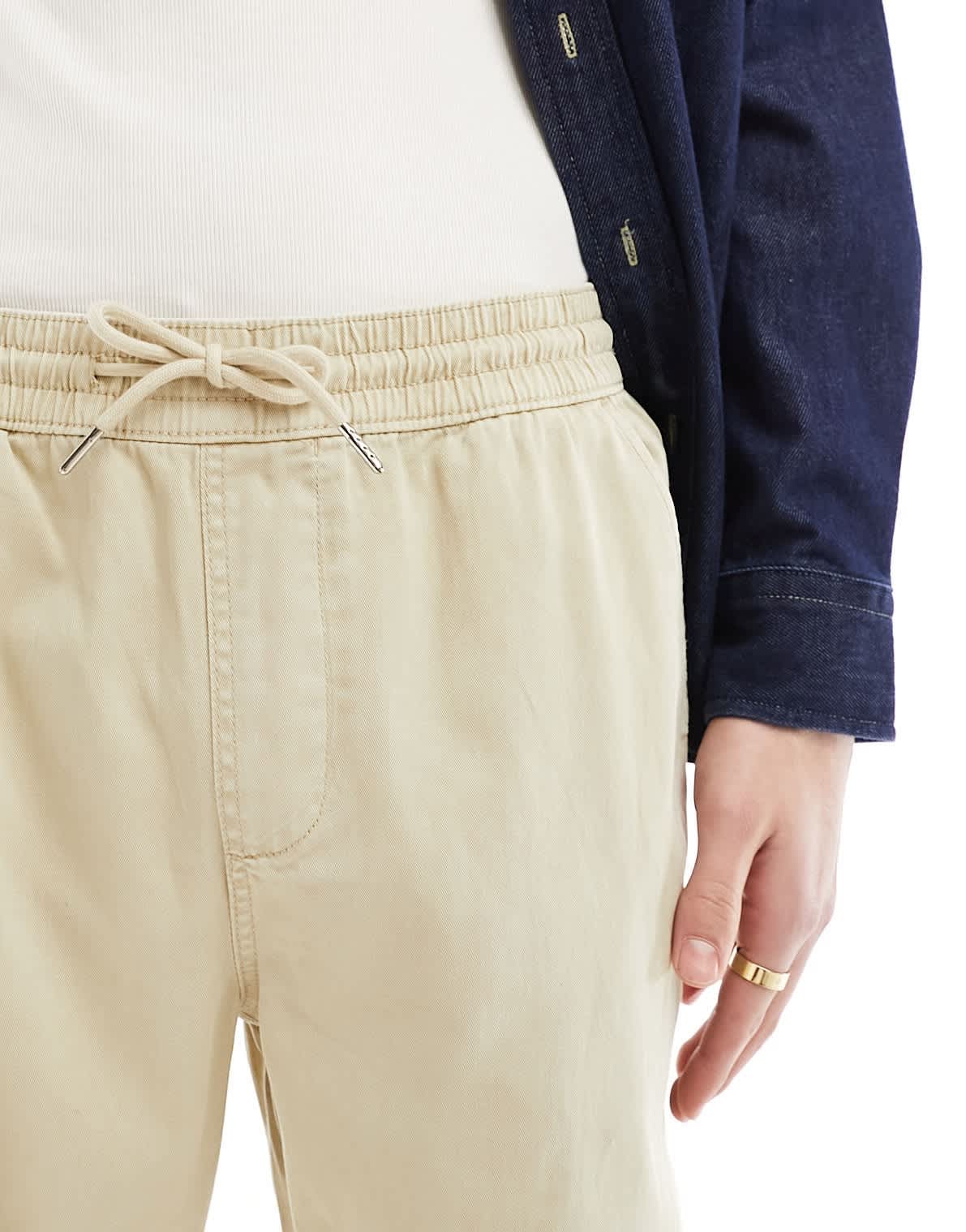 ASOS DESIGN straight leg pull on trouser in stone with elasticated waist