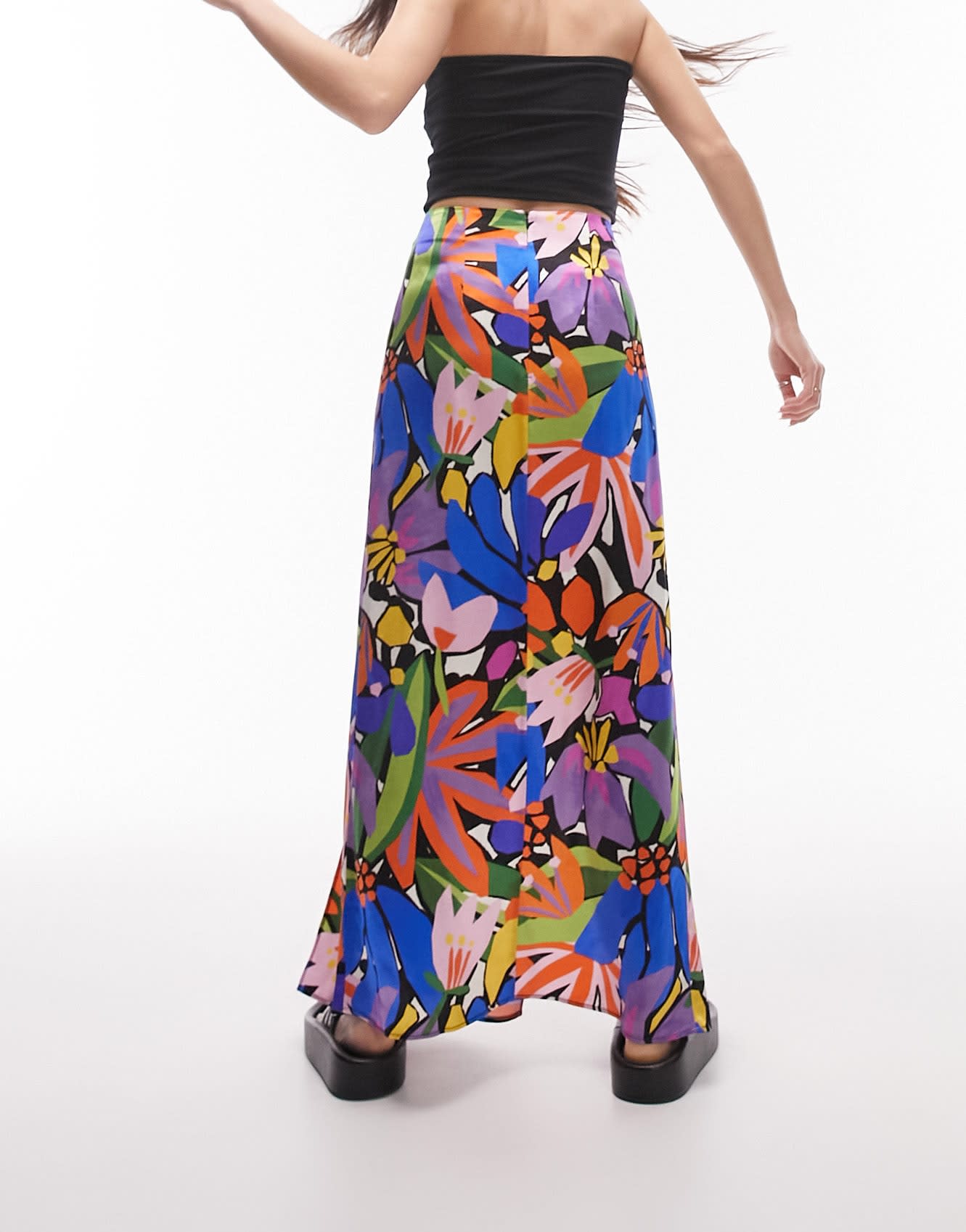 Topshop printed double split maxi skirt in multi
