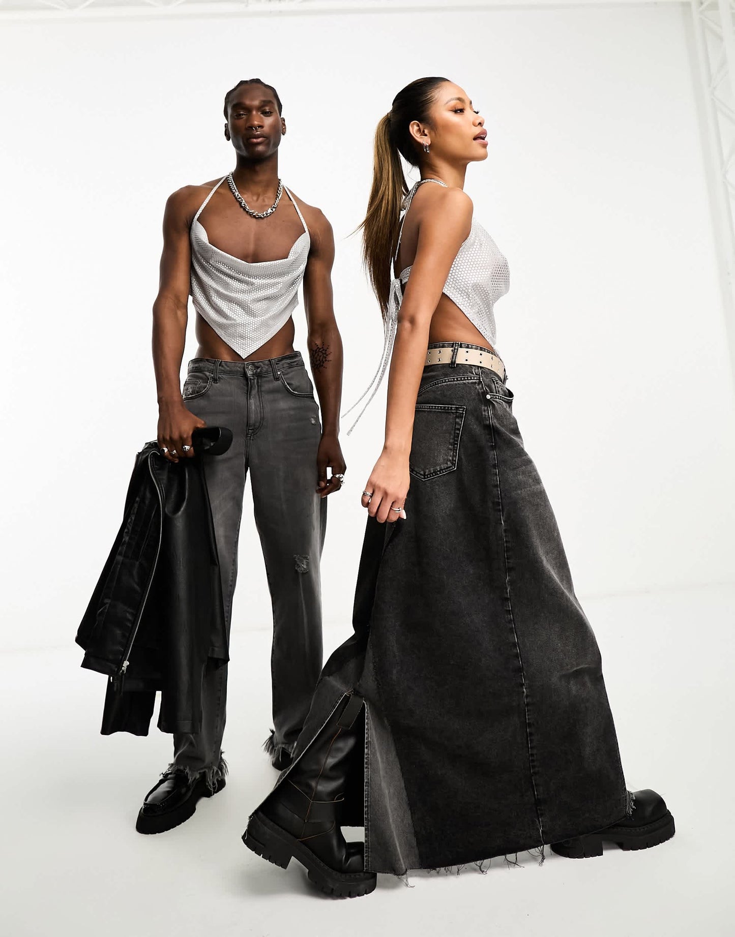 COLLUSION Unisex backless sequin cami top in silver