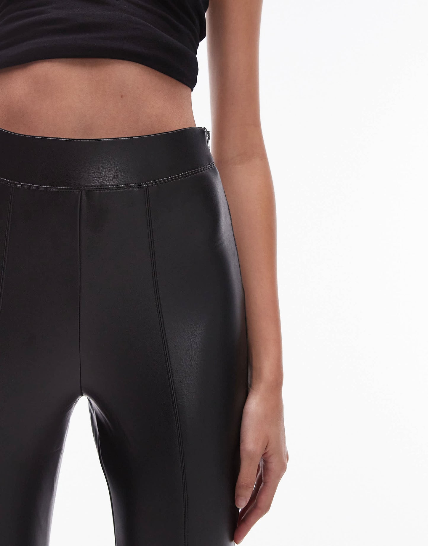 Topshop Tall faux leather skinny stretch trouser in black