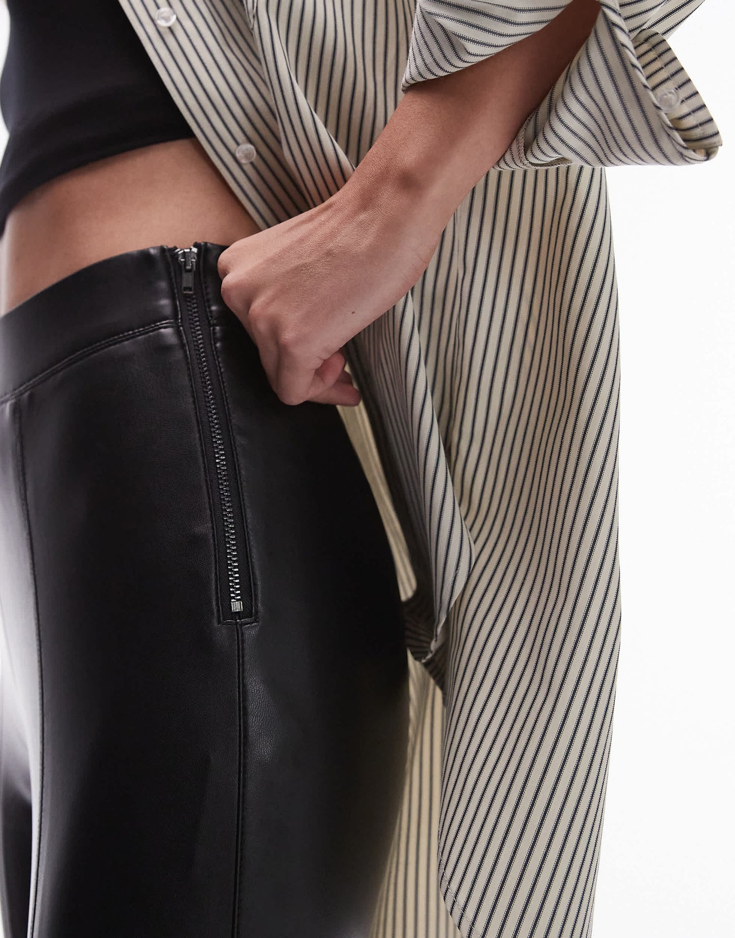 Topshop Tall faux leather skinny stretch trouser in black