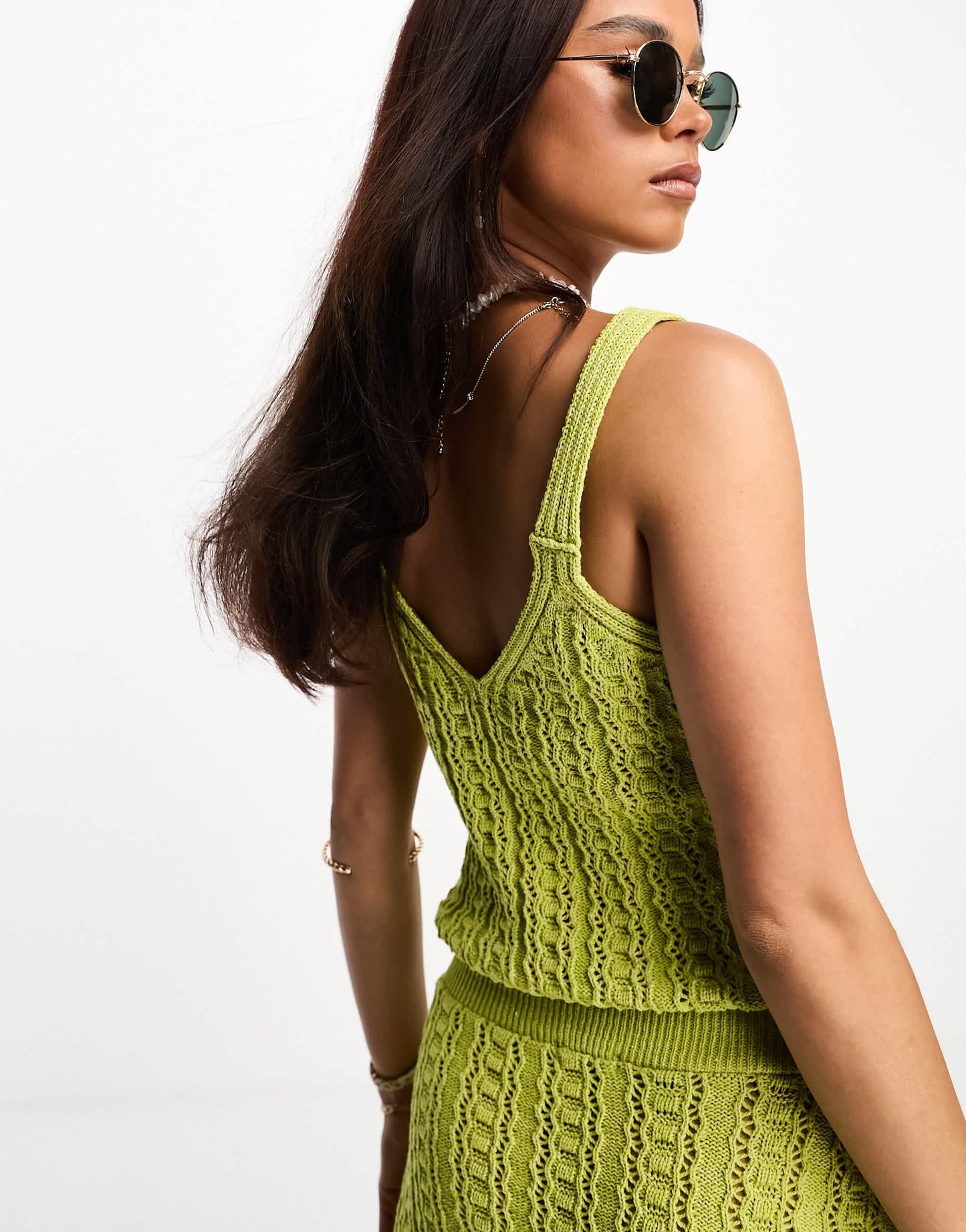 ASOS DESIGN knitted crochet crop top in green co-ord