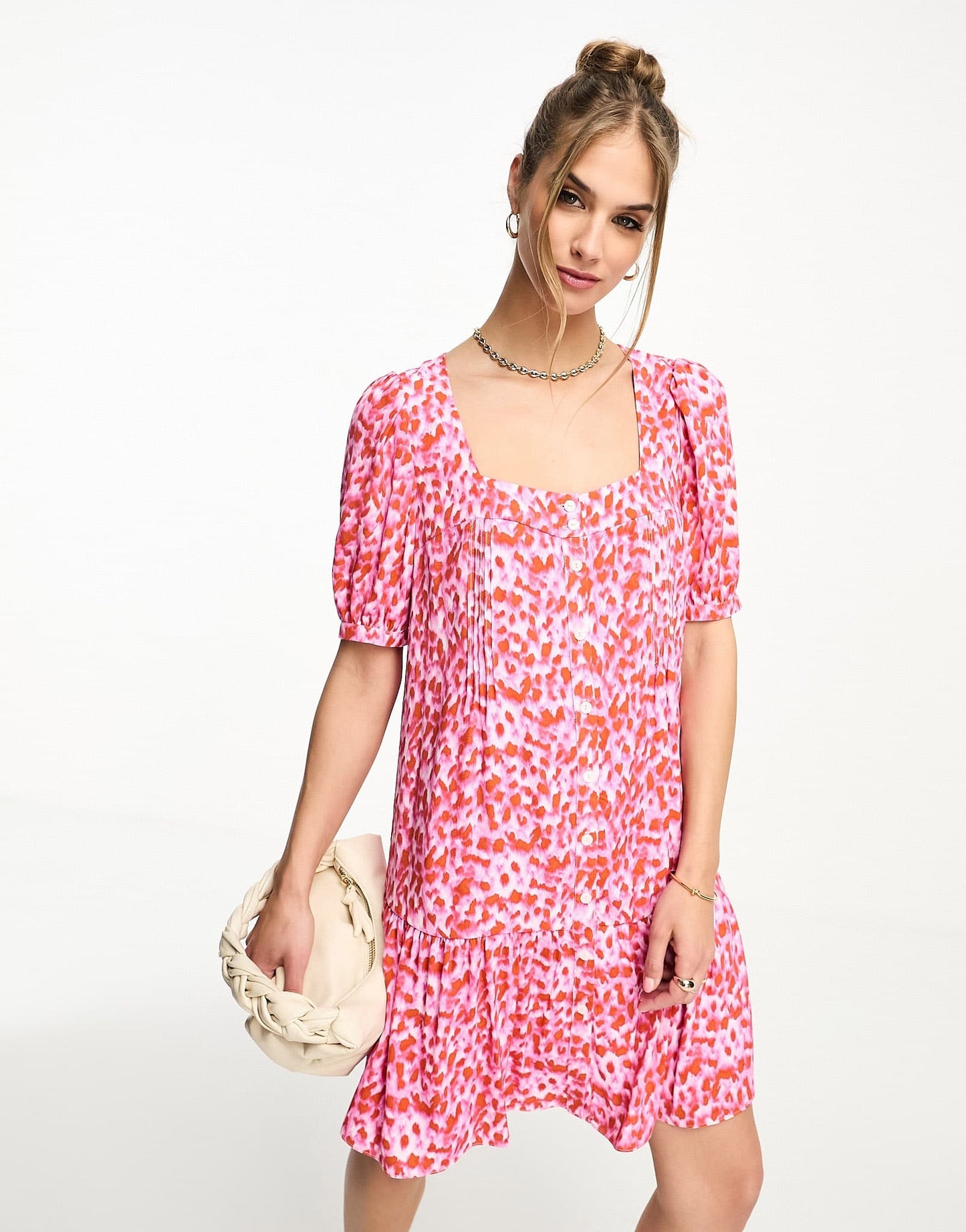 Whistles blurred animal flippy mini dress in pink