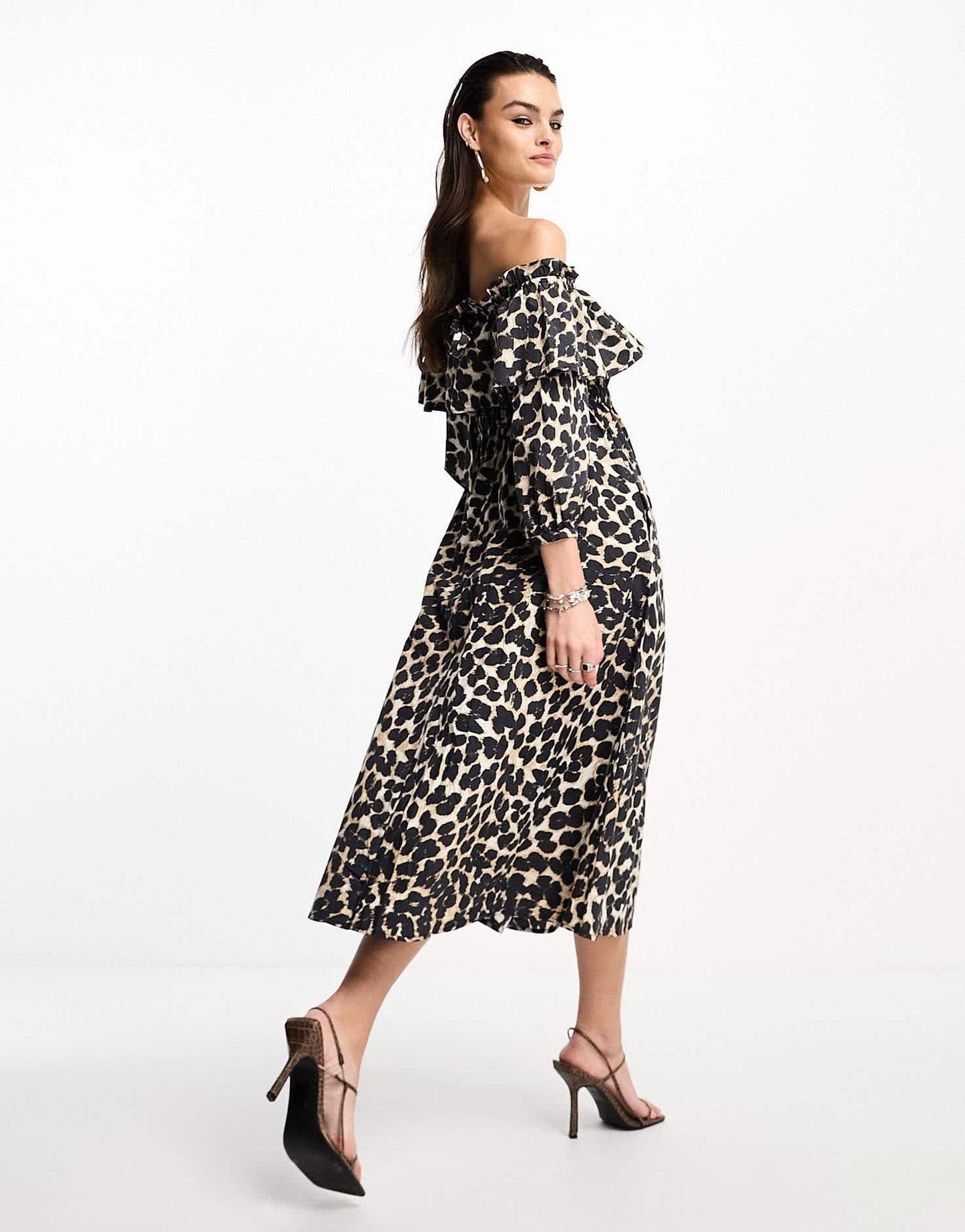 Whistles bardot midi dress in leopard spot