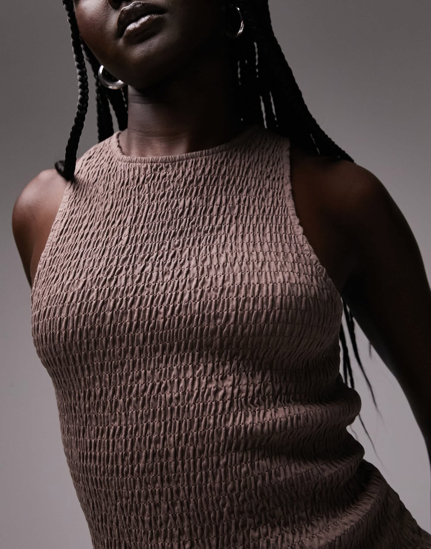 Topshop shirred racer vest in taupe
