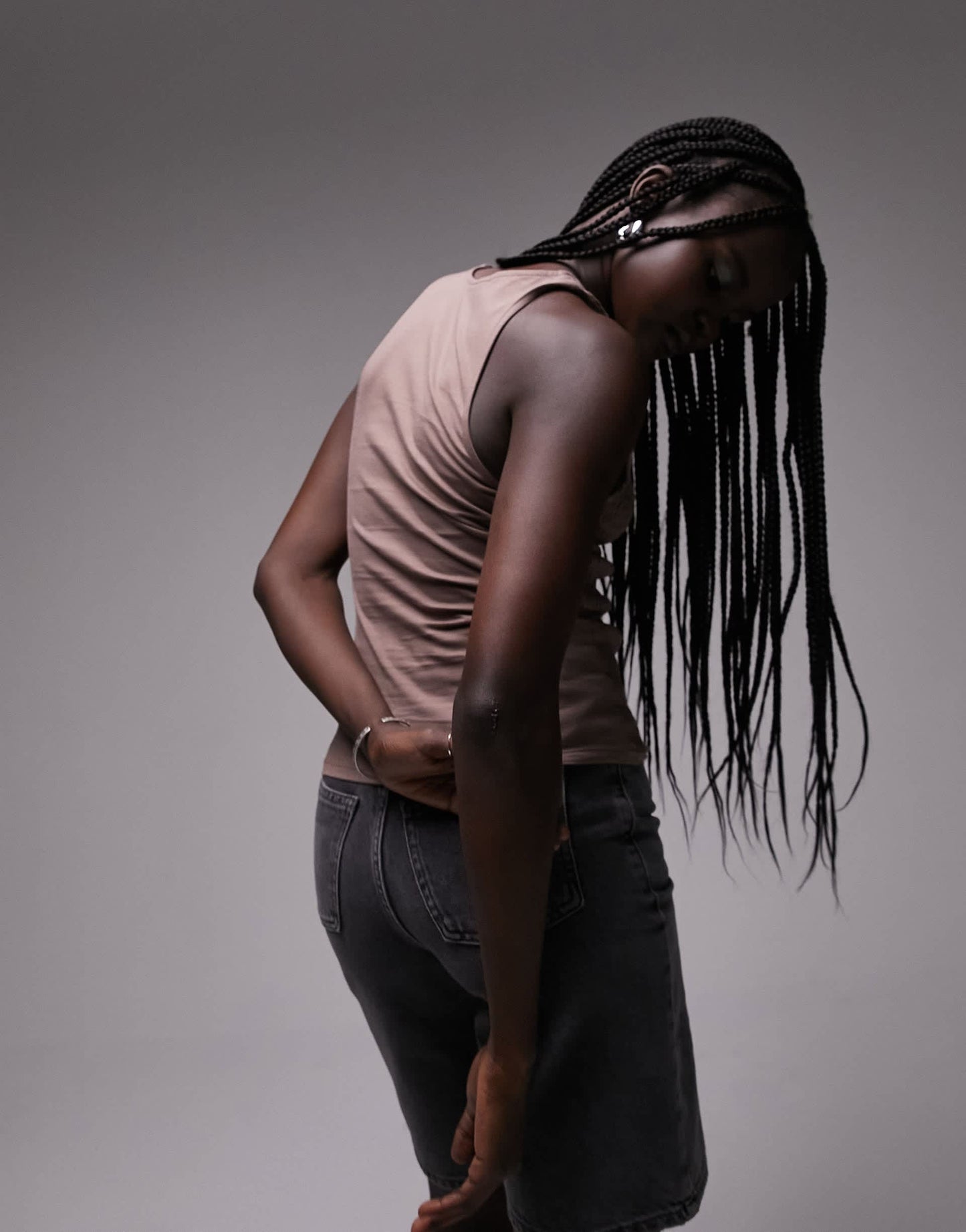 Topshop shirred racer vest in taupe