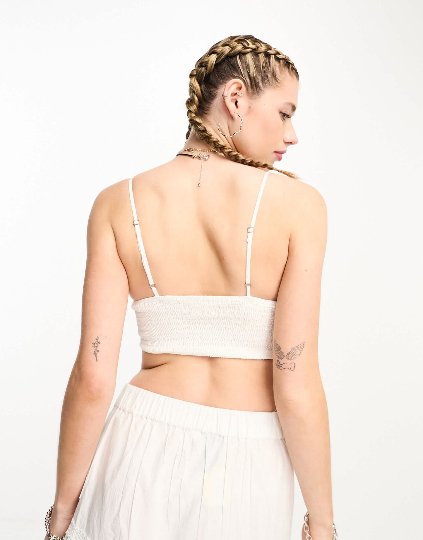 Stradivarius STR ruched cami top in white co-ord
