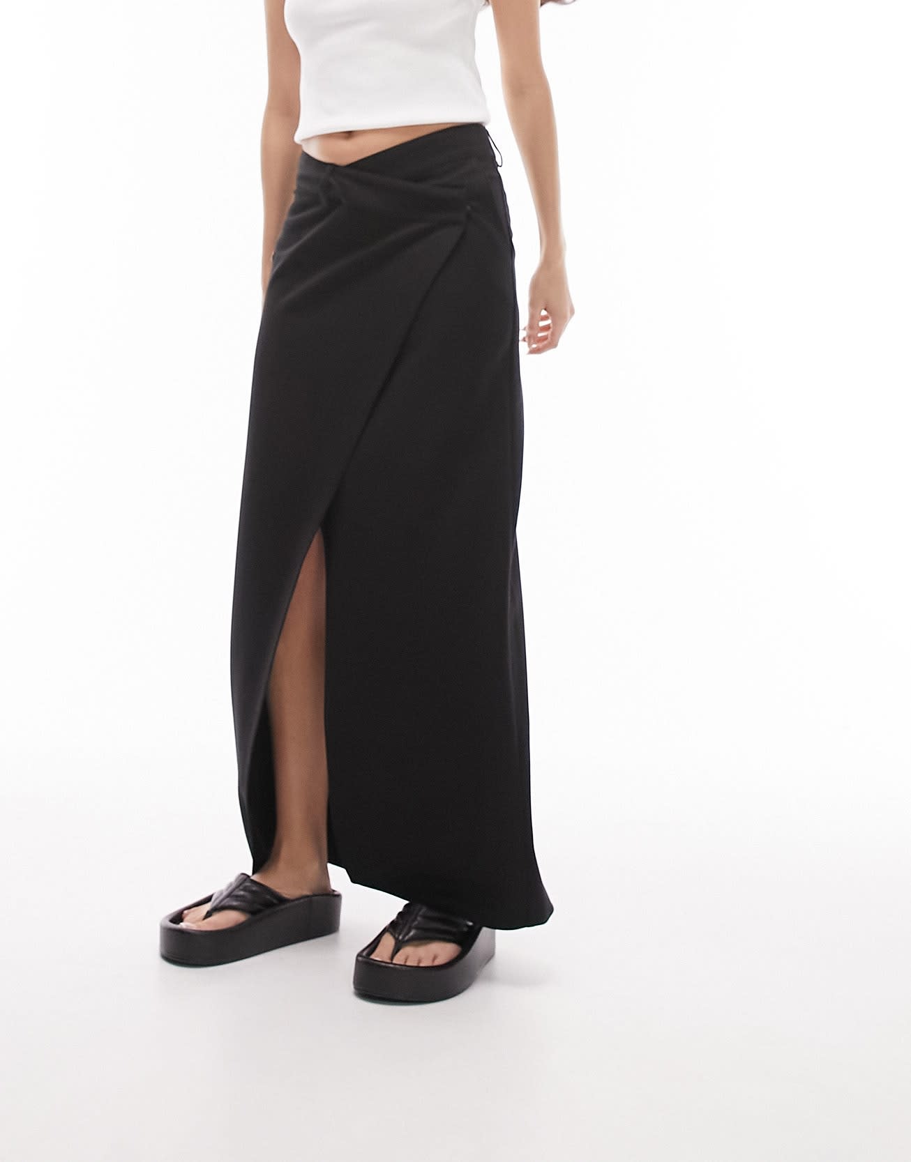 Topshop tailored cross over maxi skirt in black