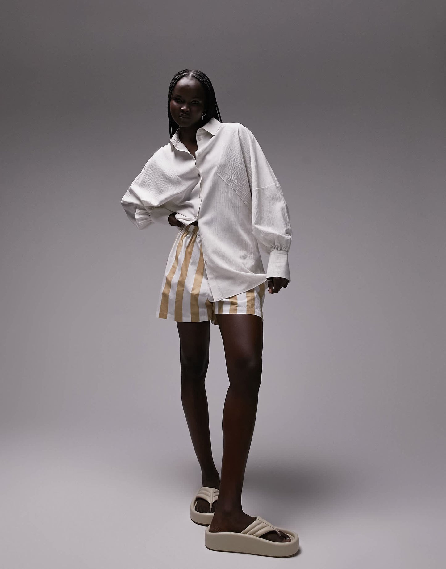 Topshop angled armhole cheesecloth shirt in sand