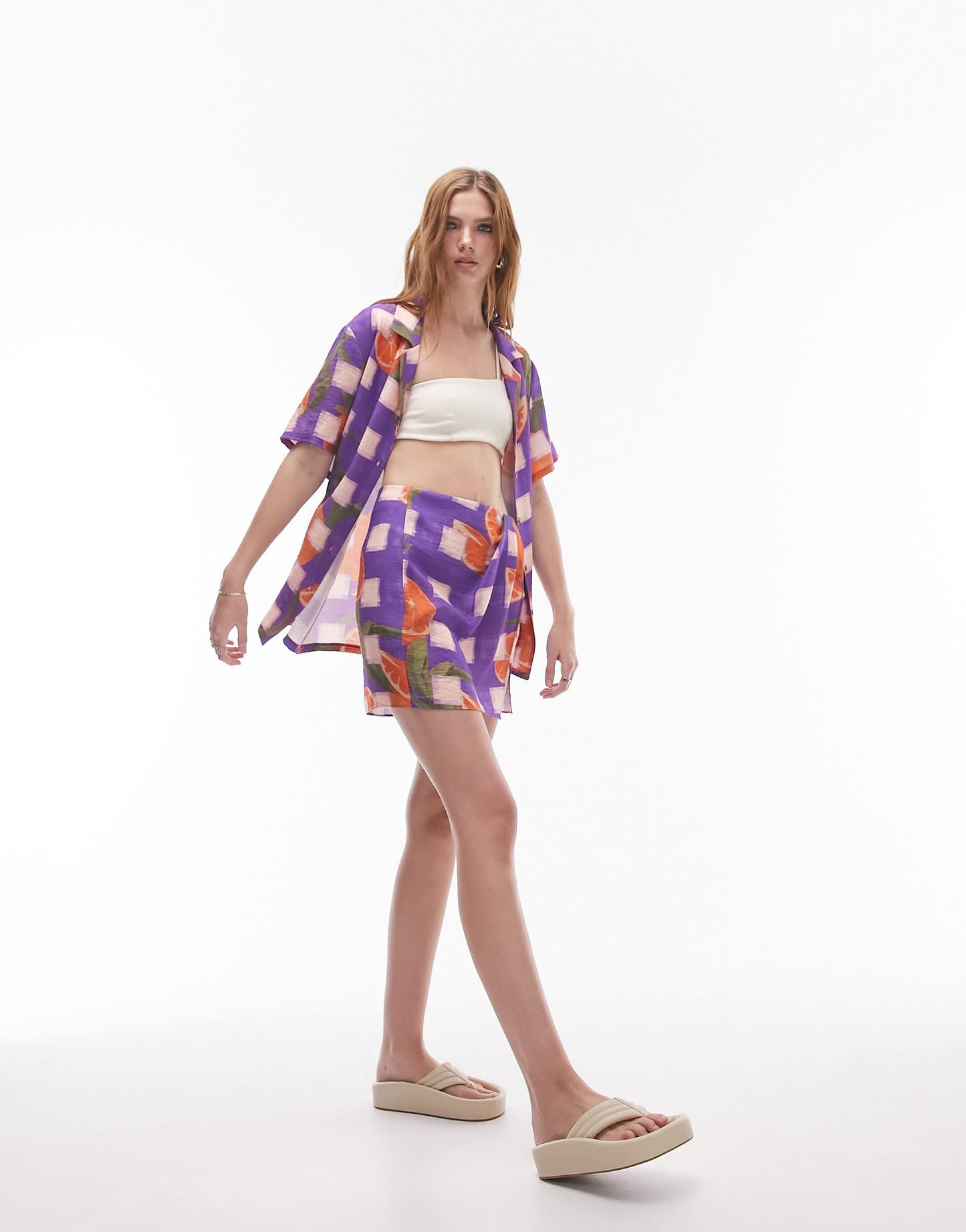 Topshop co-ord orange check resort shirt in purple