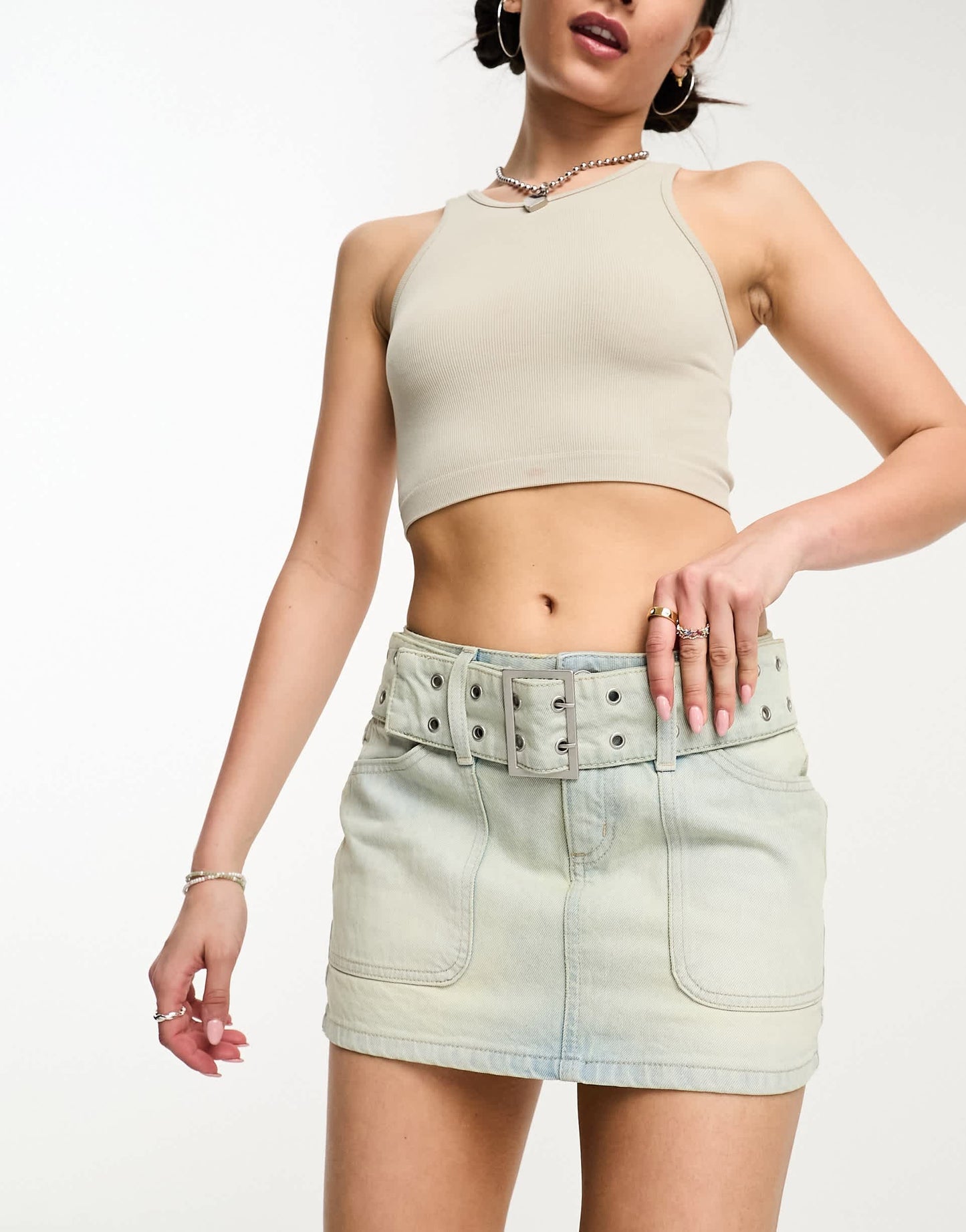 Cotton On belted cargo mini skirt in light blue