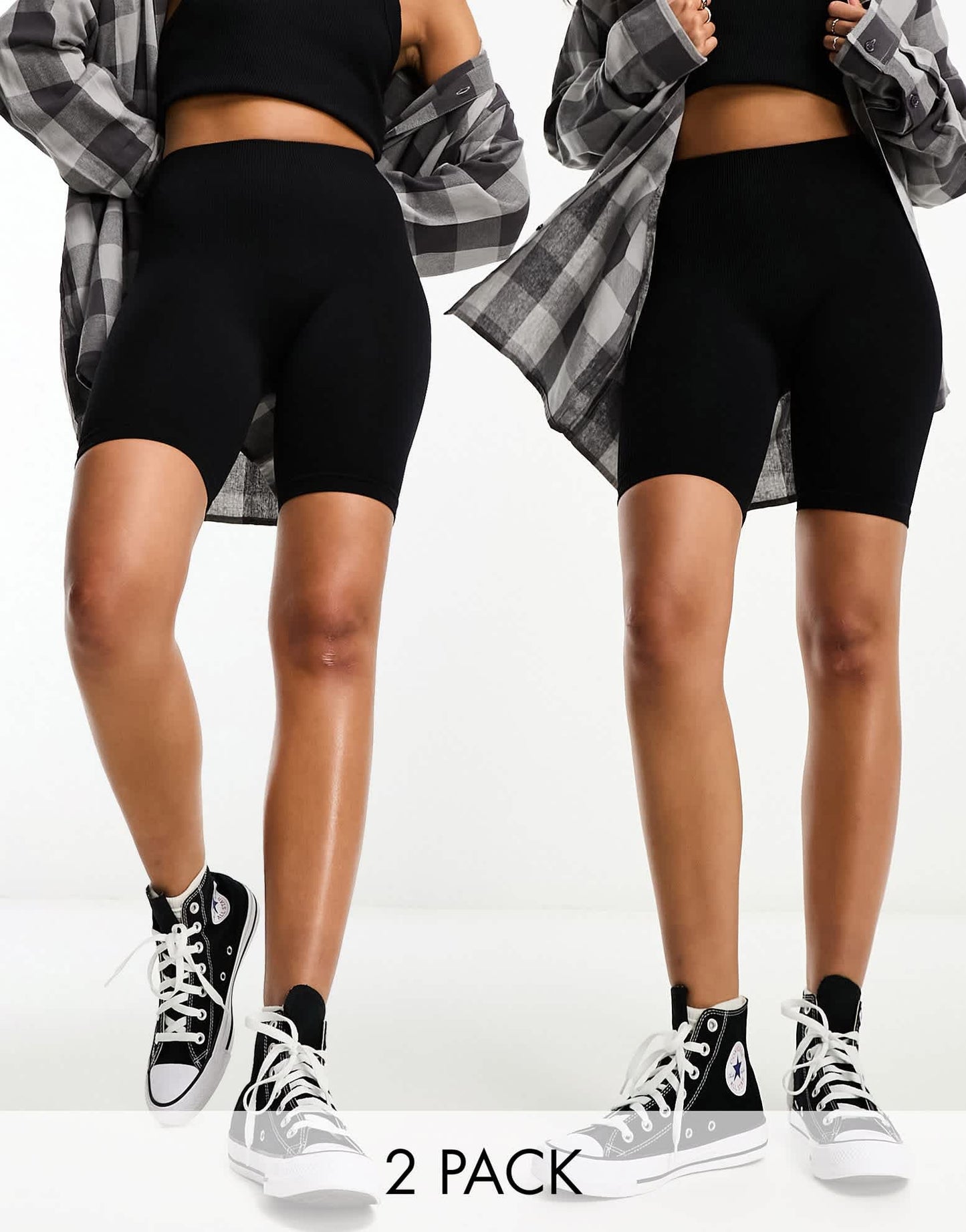 Bershka 2 pack ribbed legging shorts in black
