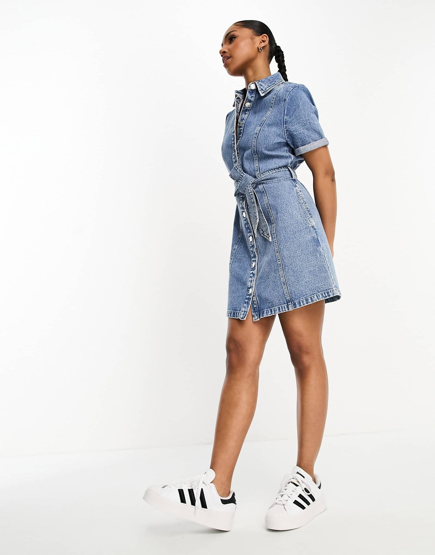 Stradivarius denim shirt dress in light blue