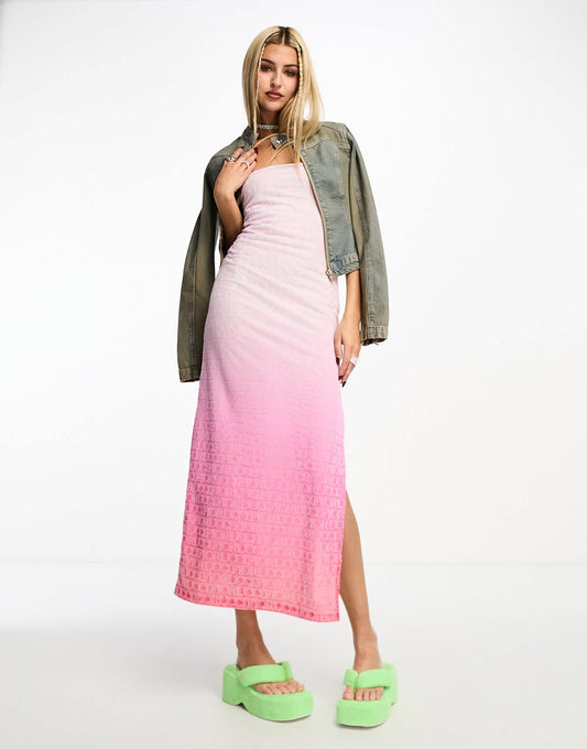 Fiorucci bandeau midi dress in ombre pink monogram