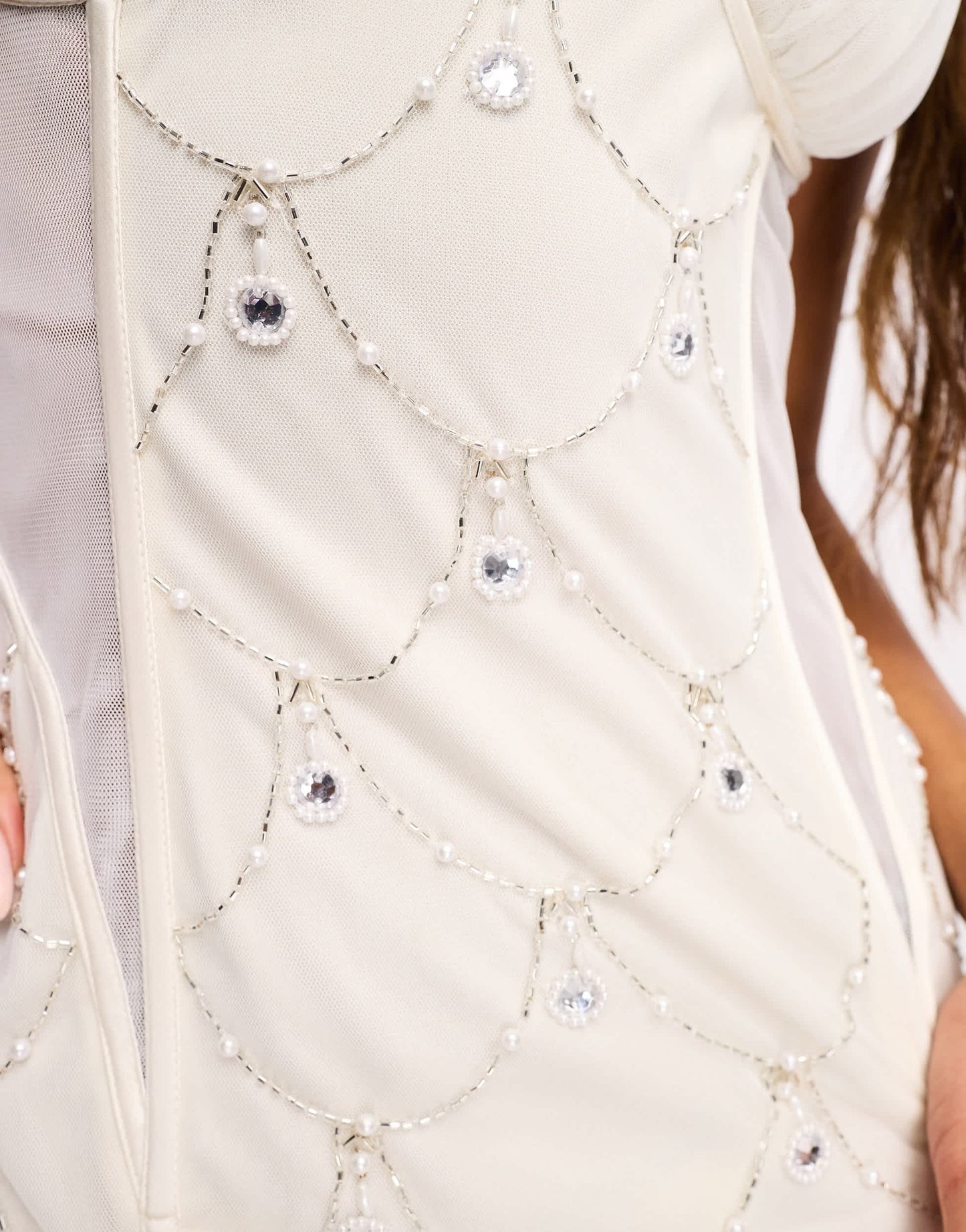 Starlet exclusive ruched cup embellished midi dress in ivory