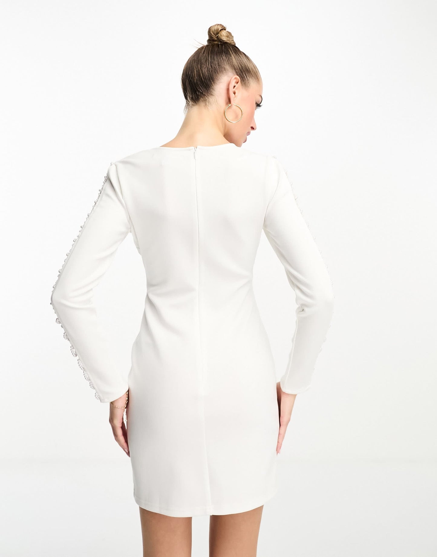Starlet exclusive embellished long sleeve mini dress in white
