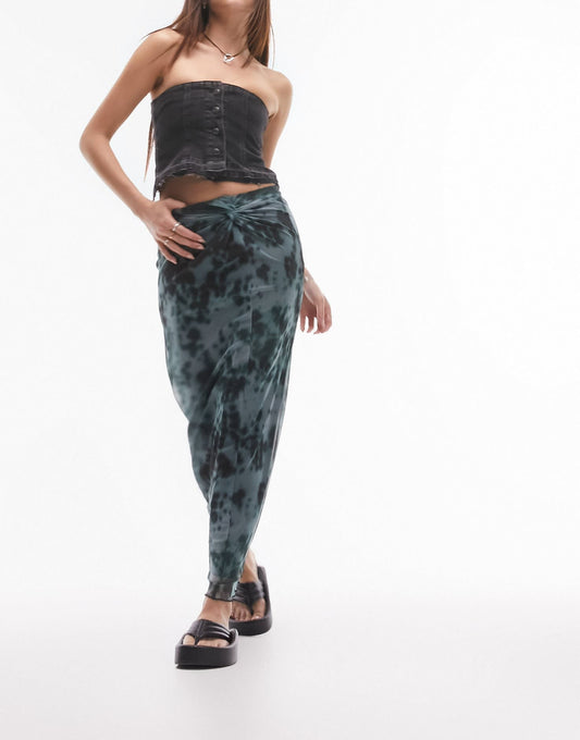 Topshop knot detail animal print midi skirt in black