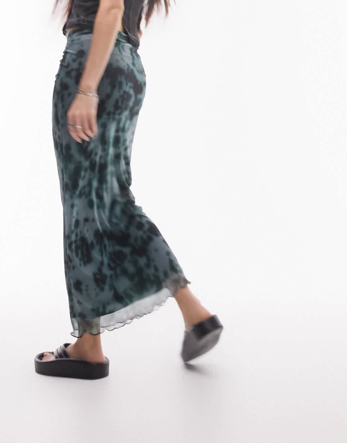 Topshop knot detail animal print midi skirt in black