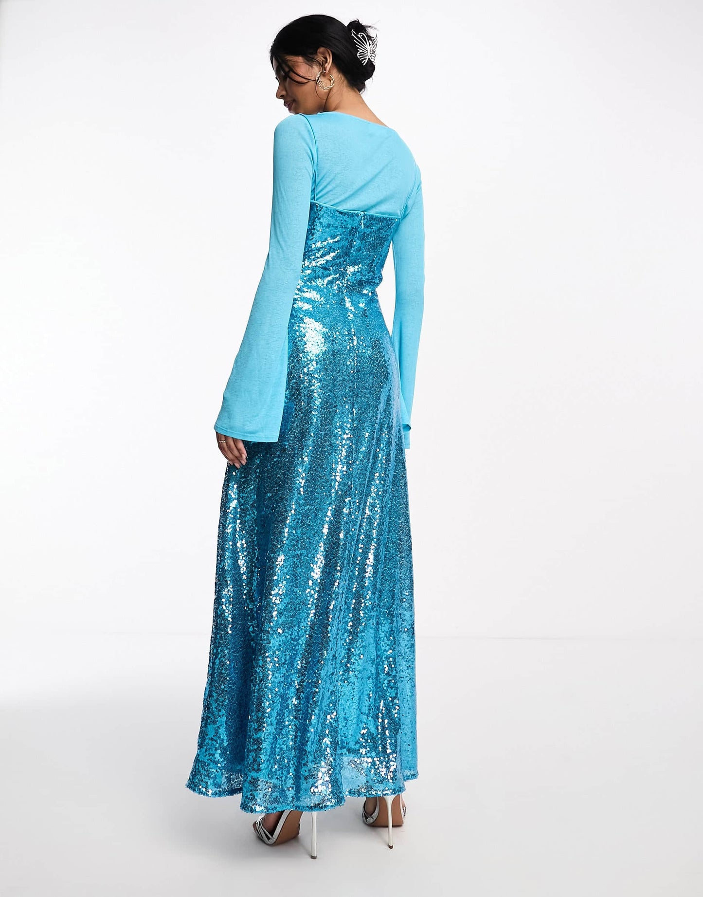 Daska embellished sequin slip dress with detachable matching top in aqua blue