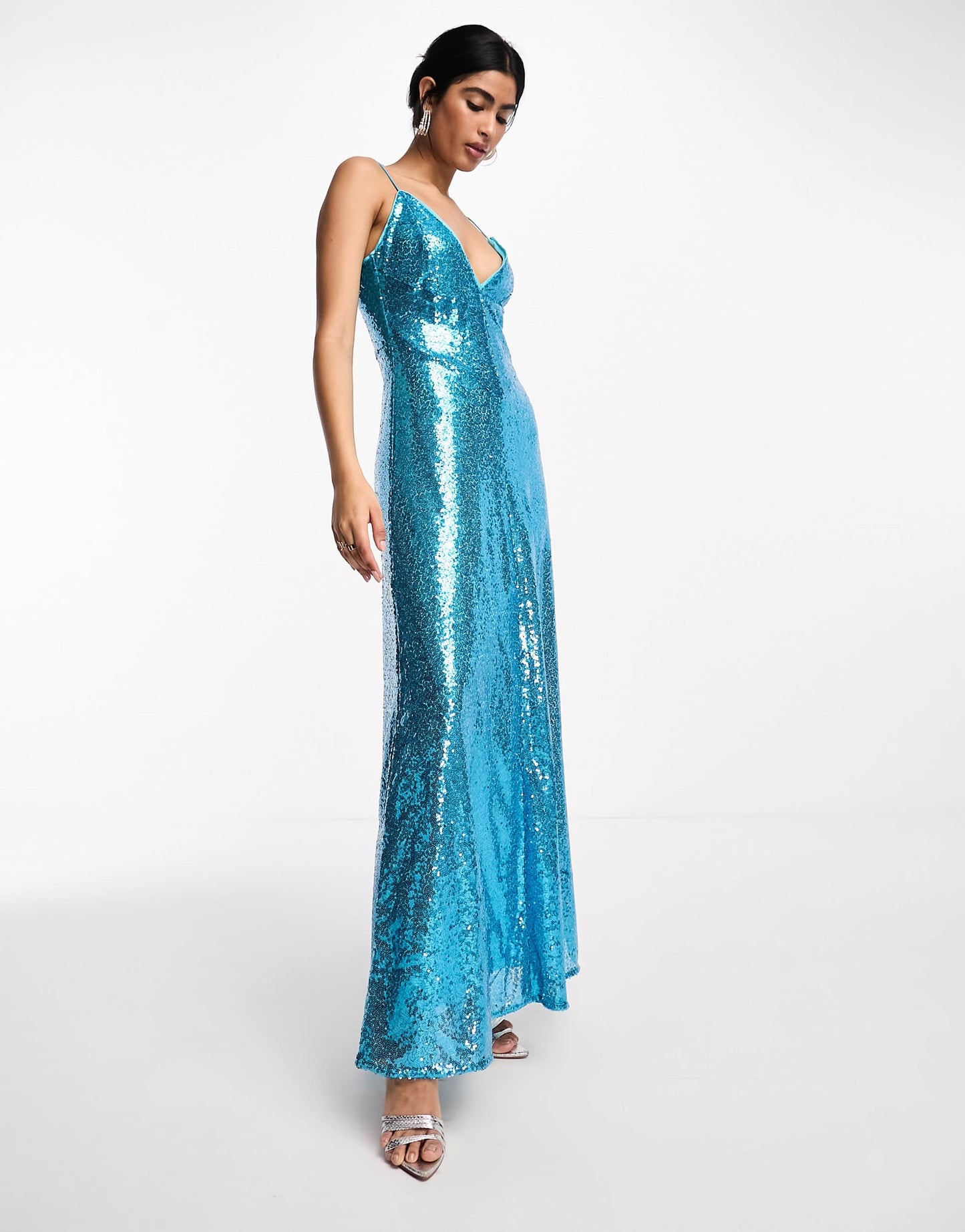 Daska embellished sequin slip dress with detachable matching top in aqua blue