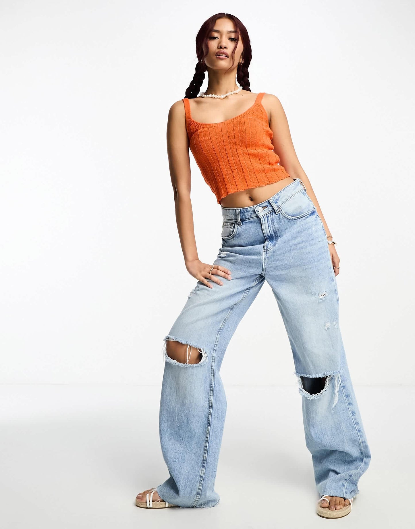 Pull&Bear knitted cami top in burnt orange