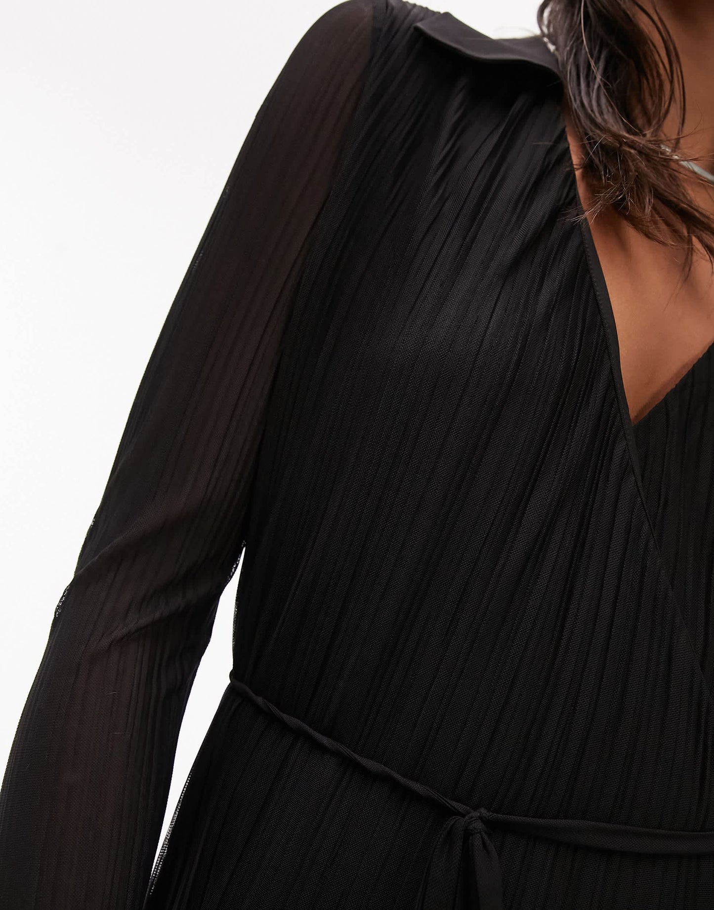 Topshop plisse collar midi shirt dress in black