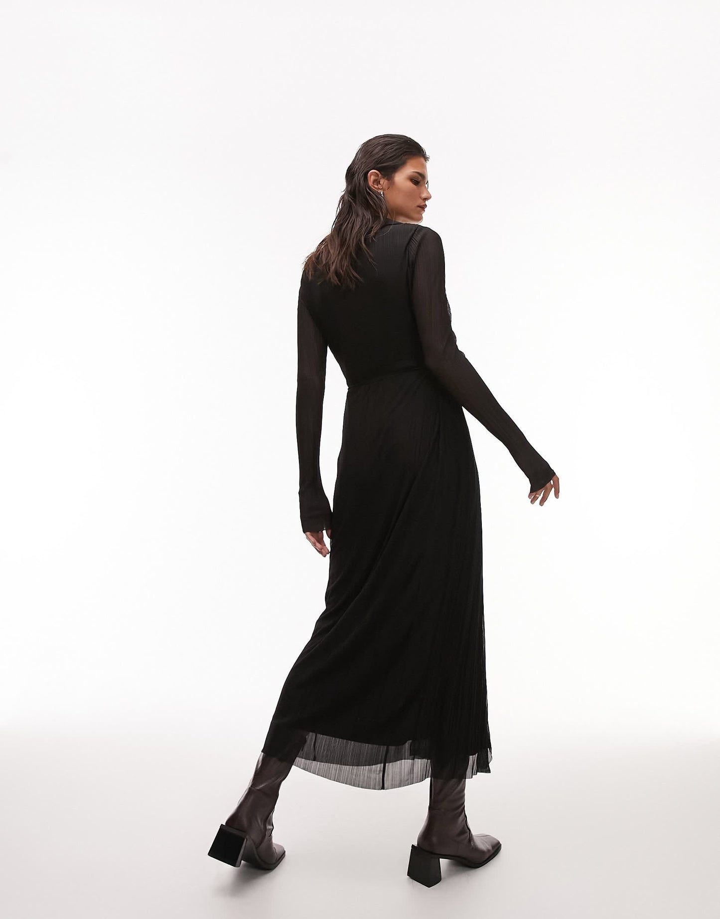 Topshop plisse collar midi shirt dress in black