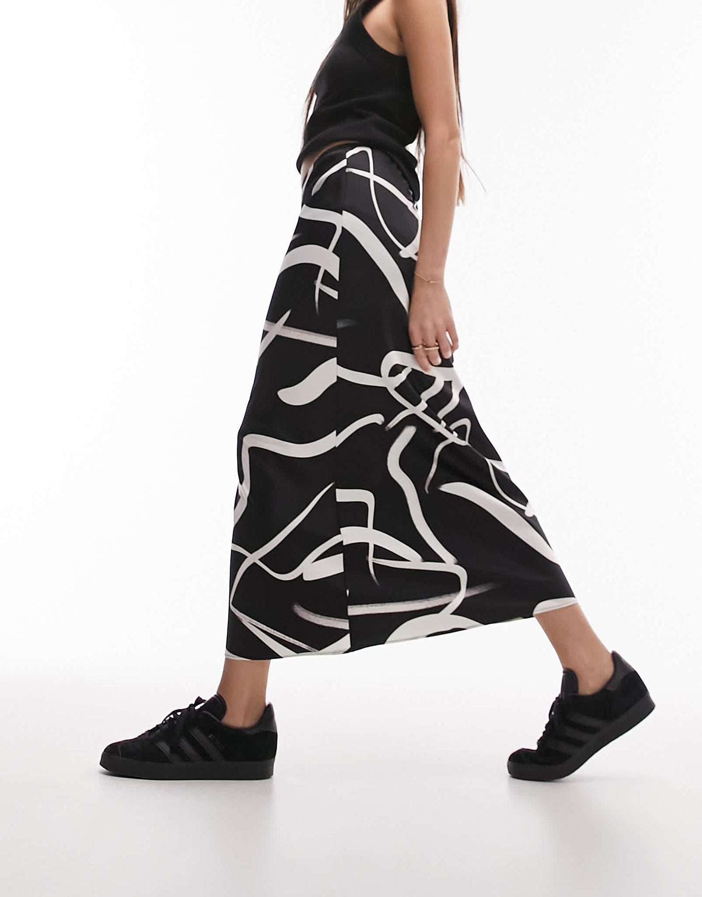 Topshop mono print bias maxi skirt in mono