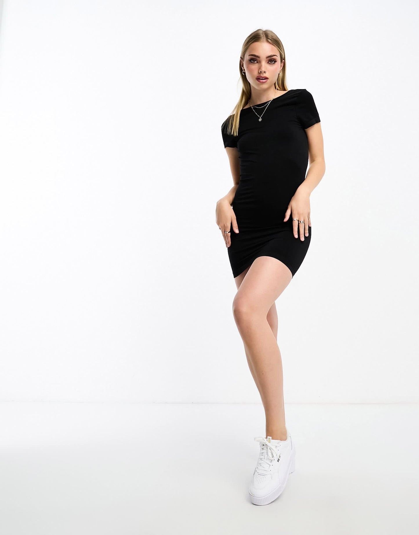 Miss Selfridge seamless backless mini dress with cap sleeve in black