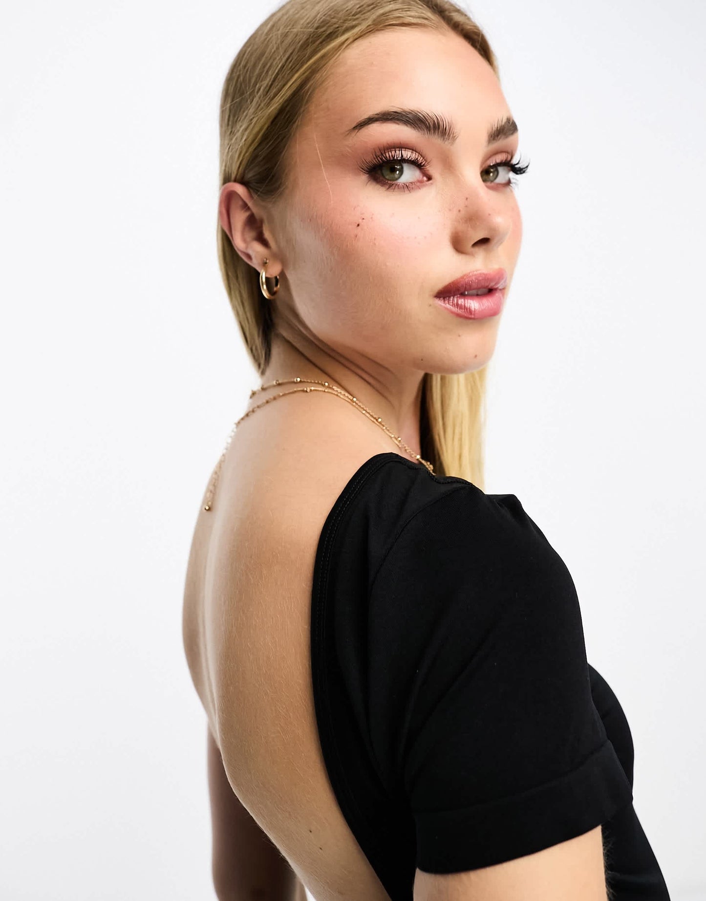 Miss Selfridge seamless backless mini dress with cap sleeve in black