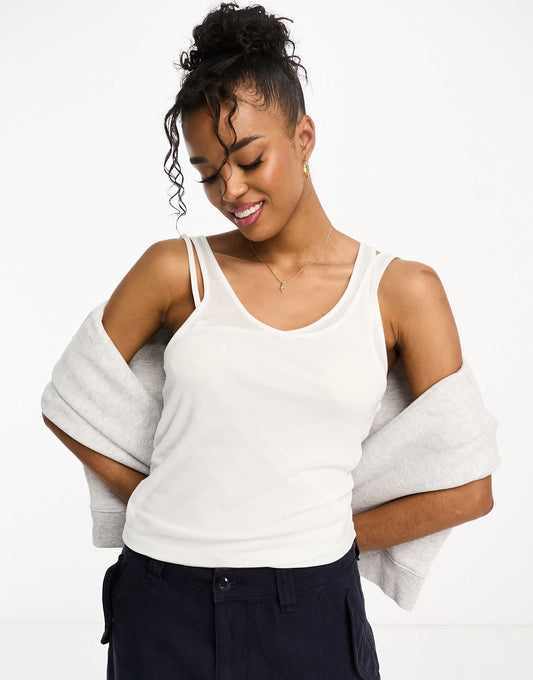 Pull&Bear layered vest with asymmetric strap detail in white